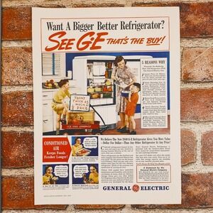 1940 GE Refrigerator Ad Mom Helping Boys Lemonade Stand Homemaker Vtg Print Ad